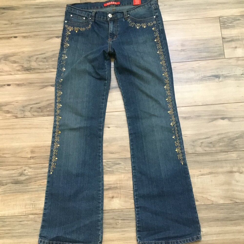 PAZZO Embroidery Regular Fit Jeans Denim Mid Rise Stretchy Medium Wash 11/12